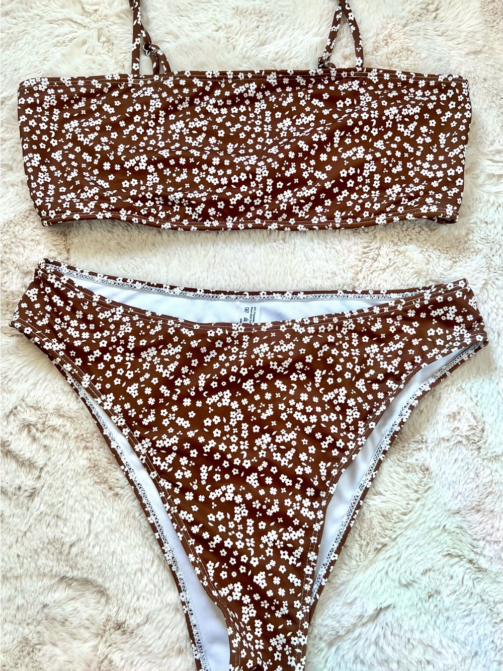 Brown Floral Bikini Set Size Large Cottagecore Ditsy Daisy Swimwear
